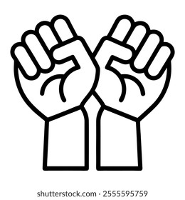 line art raised strong two fist vector art on white background