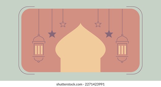 line art, Ramadan Mubarak greeting card with boho design, islamic vector