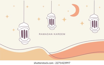 line art, Ramadan Mubarak greeting card with boho design, islamic vector