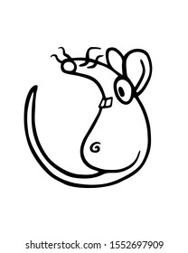 Line art rat or mouse round logotype with tail forming a circle. Vector Illustration isolated on flat white background for kids book or for chinese new year of the rat. Handdrawn for children