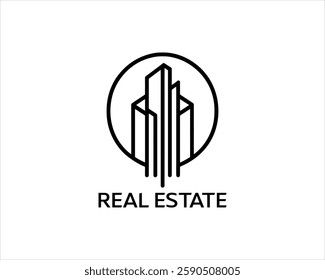 Line art Real estate company logo outline vector illustration