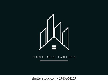 Line art real estate house and buildings icon logo