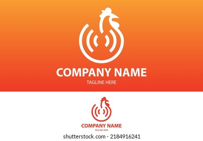 Line Art Red Simple Chicken Logo Design