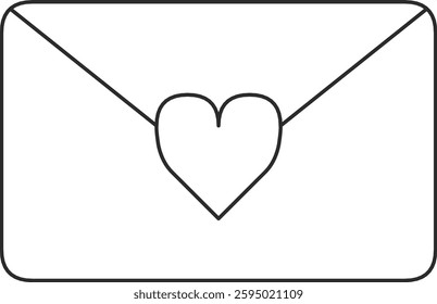 Line art representation of a sealed envelope featuring a heart-shaped detail perfect for conveying love and care.