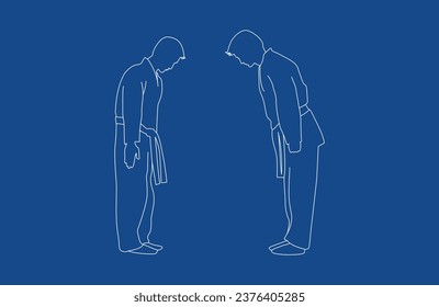 Line art Respect and honor each other before and after competing in sports. karate silhouette vector. Boxing and competition silhouettes vector image,