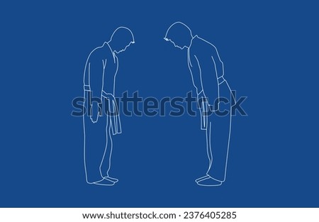 Line art Respect and honor each other before and after competing in sports. karate silhouette vector. Boxing and competition silhouettes vector image,