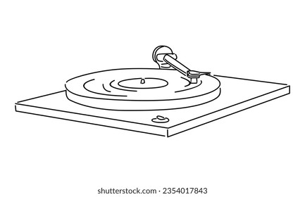 line art of retro old classic portable music turntable vinyl disc jockey