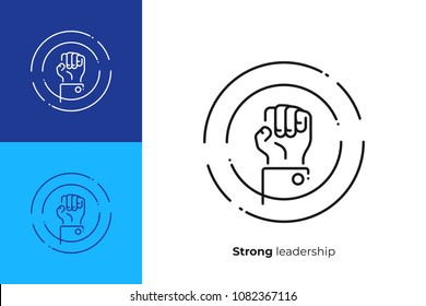 line art rised fist. Leadership hand. Team building. Scalable vector icon in modern lineart style. outline elements vector illustration.