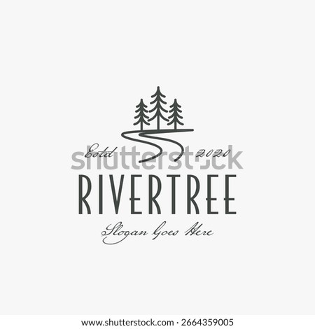 Line Art River Tree Logo Icon Vector