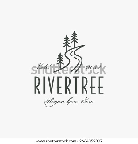 Line Art River Tree Logo Icon Vector