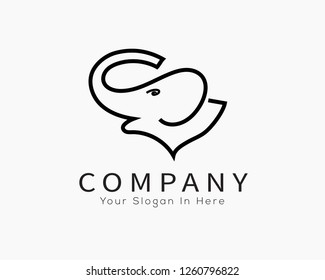 Line art roaring elephant logo design inspiration