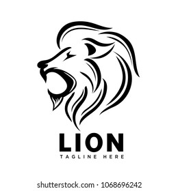 line art roaring head lion logo