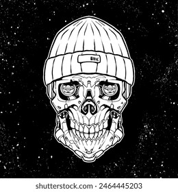 line art of robot head skull using beanie with detailed robotic illustration vector file