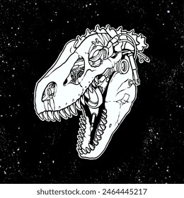 line art robotic tyrannosaurus rex skull illustration with detailed robot style vector file