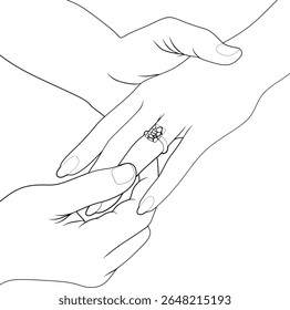 Line Art of Romantic Engagement Ring Moment – Couple Holding Hands