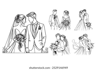 Linha Art Romântico Casal Casal Intimamente Foto Preto e Branco Ilustração Mão Desenhado Clipart