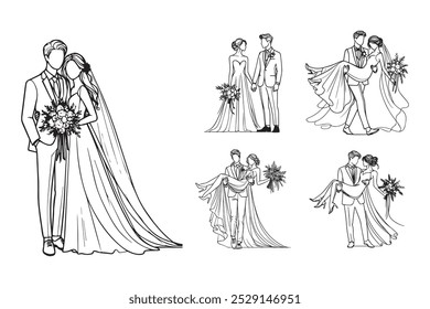 Linha Art Romântico Casal Casal Intimamente Foto Preto e Branco Ilustração Mão Desenhado Clipart