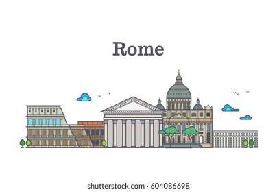 Line art rome architecture, italy buildings vector illustration