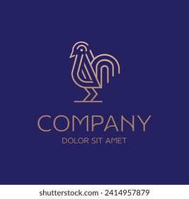 Line Art Of Rooster Chicken Logo Design animal farm	