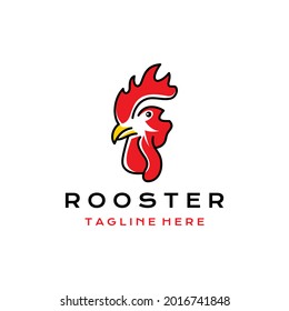 Line art Rooster head logo design icon illustration