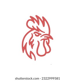 Line art Rooster head logo design icon illustration