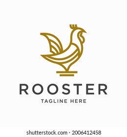 Line Art Rooster Logo.Vector Rooster Chicken Logotype
