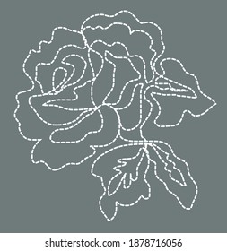 Line art rose embroidery patch with stiching