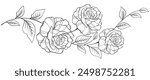 Line art of rose flower, black and white outline of rose flowers vector illustration