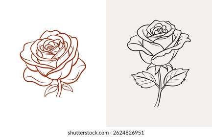 Line art rose flower vector logo design template 