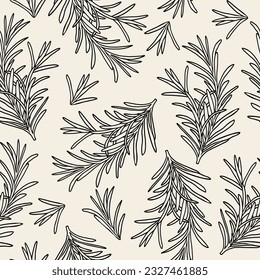 Line art rosemary twig seamles pattern