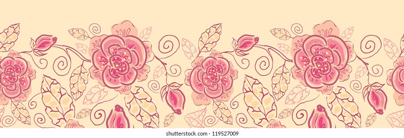 Line art roses horizontal seamless pattern background border