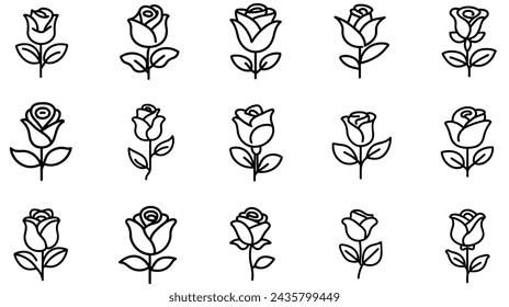 Line art, roses, various patterns