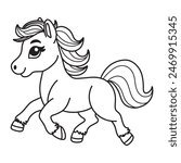 Line art of running horse cartoon vector