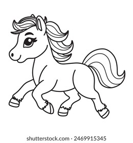 Line art of running horse cartoon vector