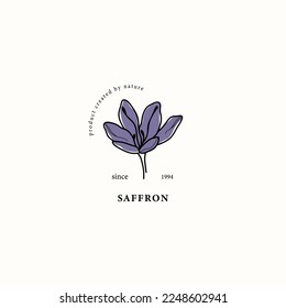 Line art saffron flower drawing