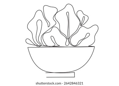 Line Art Salad. Healthy Food Symbol. Detox and Diet Vitamin Lifestyle. One Continuous Outline Wavy Contour Drawing. Stroke Modern Doodle Food Symbol Icon. Cafe Menu Card Invitation Sketch Contour Art