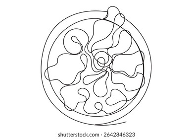 Line Art Salad. Healthy Food Symbol. Detox and Diet Vitamin Lifestyle. One Continuous Outline Wavy Contour Drawing. Stroke Modern Doodle Food Symbol Icon. Cafe Menu Card Invitation Sketch Contour Art