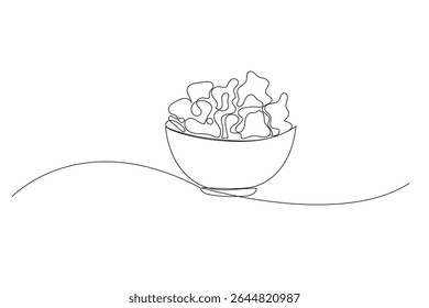 Line Art Salad. Healthy Food Symbol. Detox and Diet Vitamin Lifestyle. One Continuous Outline Wavy Contour Drawing. Stroke Modern Doodle Food Symbol Icon. Cafe Menu Card Invitation Sketch Contour Art	