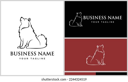 line art samoyed logo template