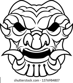 Line Art Samurai Mask, for Coloring Pattern Illustration