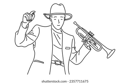 arte de línea de ilustración vectorial de reproductor saxofónico