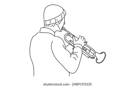 line art of saxophone player vector illustration