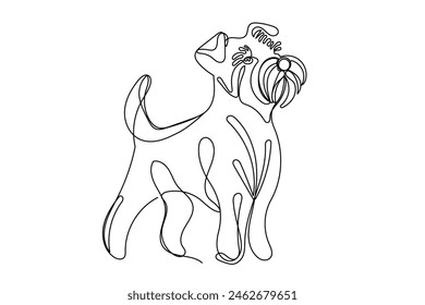 Line Art Schnauzer Dog Portrait. Line Art Animal Isolated on White Background. One Editable Continuous Line Drawing Simple Modern Outline Curve Doodle Sketch. Editable Thin Outline Vector Stroke. 