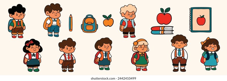 Line art, schoolboy, back to school, card, illustration, vector