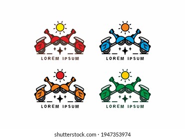 Line art of scooter badge colorful design
