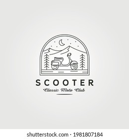 line art scooter logo vector with adventure view illustration design