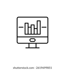 Line art screen displaying a bar graph for financial analysis concept
