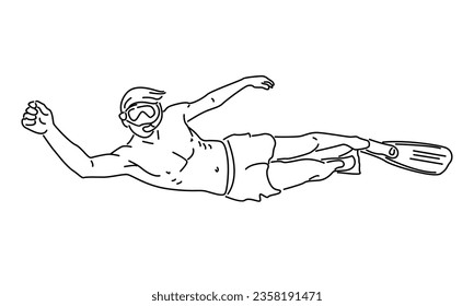 line art of scuba diver underwater in the sea vector illustration