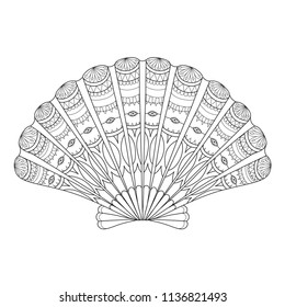 Line art of sea shell for design element, printed tee, paper cut and coloring book page. Vector illustration