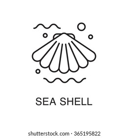 Line art sea shell on a tropical beach. Summer vacation concept.